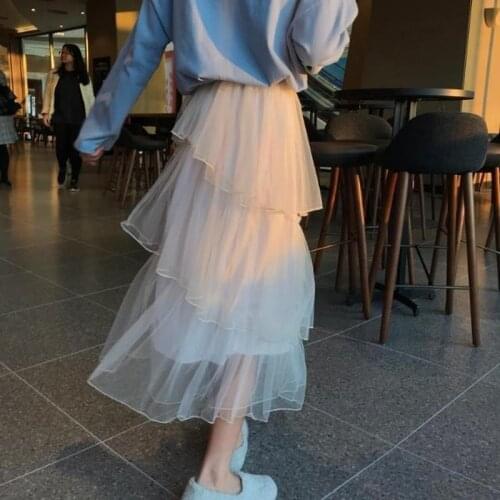Skirts Women Fashion Elegant Summer Mesh Vintage Simple Solid High Waist Elastic Casual New Streetwear Korean Style Comfortable