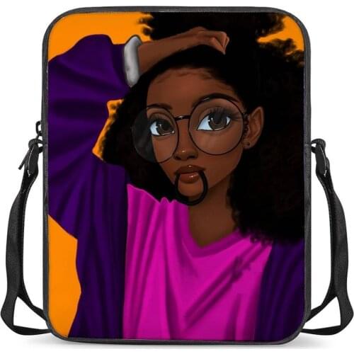 HYCOOL African Black Little Girl Tie Hair Print Ladies Messenger Bags Women Fashion Cross-Body Bags Children Small Bookbag 2020