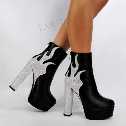 SEIIHEM Women Platform Boots Silver Frame High Heels Zip Booties Unisex Party Club Autumn Winter Shoes Woman Size 39 42 44 47