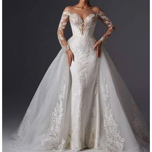 Eslieb custom made lace with remove train wedding dress 2022 mermaid wedding dresses vestido de Noiva China