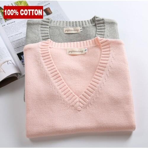 100% Cotton Large Size Womens Vest Winter School Girls Vests V-Neck Knitted Female Spring Coat Knit Waistcoat For Women Sweater