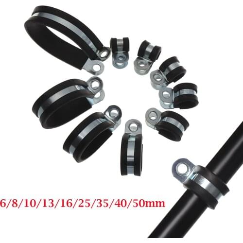 10Pcs Hose Clamp Rubber Lined P Clips Wiring Pipe Cable Mounting Fix Fasteners Hardware Electrical Fittings