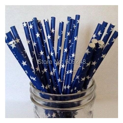 100pcs Mixed Colors Christmas White Stars Print Deep Blue Paper Straws Drinking,Party Supplies Paper Drinking Straws Suppliers