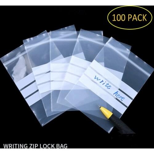 100pcs Writing Packaging Remember Note Pouches Plastic Zip Lock Jewelry Bag Write On Seal Self Resealable polythene