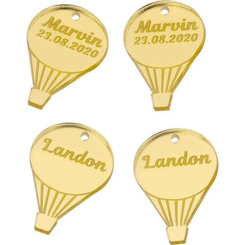 20PCS Personalized Name Tags Hot Air Balloon Acrylic Invitation Cards Chocolate Tag Logo Party Baby Shower Guest Wedding Decor