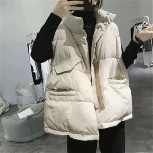 2021 Winter Warm Outwear Streetwear Trendy Loose Drawstring Basic Tops Vests Waistcoats Women Windproof Thicken Pockets Button
