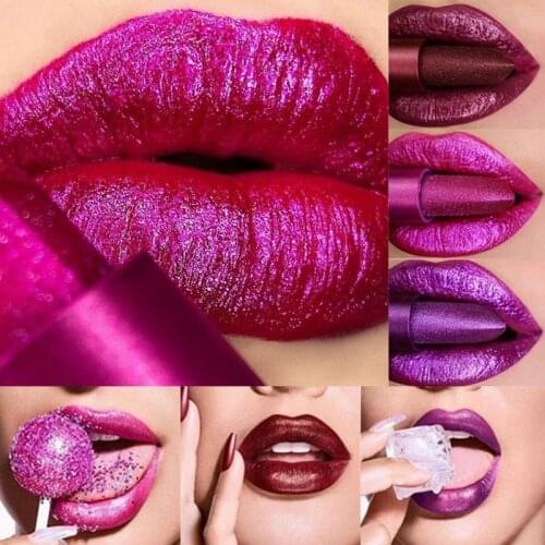 4pcs/set Metallic Glitter Matte Lipstick Waterproof Shimmer Red Lipstick Satin Metallic Color Lasting Makeup TSLM1