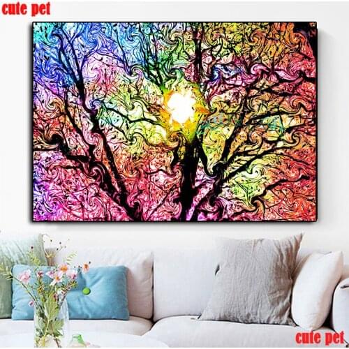 1.55D diamond painting Abstract Color Trees Diamond picture full square round diamond embroidery Cross Stitch rhinestone art Dec