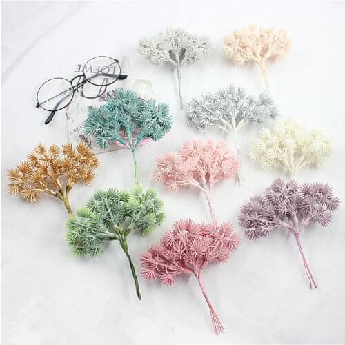6pcs Artificial Pine Needles Gold Sliver Christmas Artificial Flowers for Wedding Wreath DIY Home Decoration Fake Plant