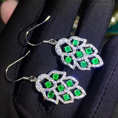 925 Sterling Silver Inlaid Natural Emerald Womens Simple Elegant Square Gemstone Two Color Earrings Support Detection