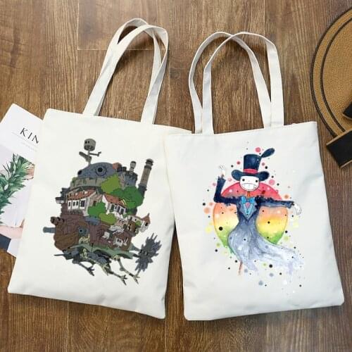 Anime Howls Moving Castle Miyazaki Hayao Graphic Cartoon Print Shopping Bags Girls Fashion Casual Pacakge Hand Bag