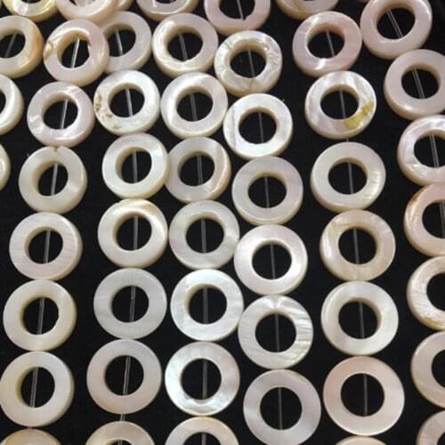 Natural White Shell Stone Loose Beads High Quality 15mm Smooth Ring Shape Gem Necklace Bracelet Jewelry Accessories 27Pcs wk304