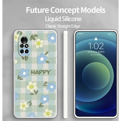 Cyan Tartan Flower Phone Case For Huawei Nova8 8Pro 8SE Nova 7 7Pro 7SE 6 6se 5 5Pro 5Z 5I 5Ipro 5T 4 4E Liquid Silicone Cover