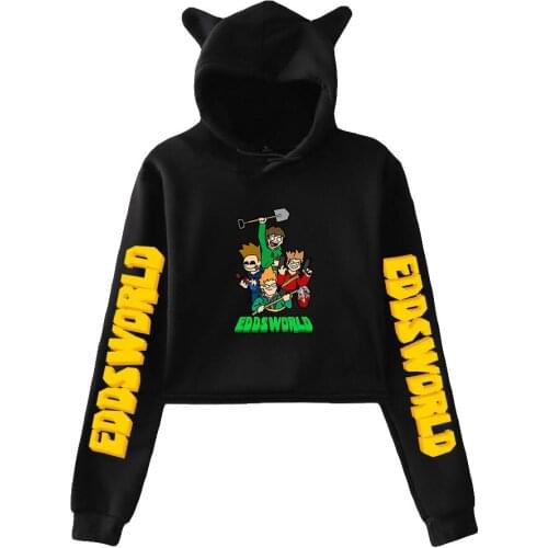 Eddsworld Cat Ear Hoodies Women Long Sleeve Hooded Crop Sweatshirts Hot Sale Casual Streetwear Clothes