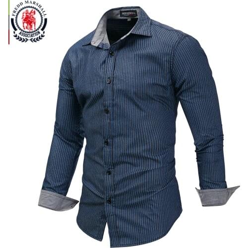 Fredd Marshall 2017 New Men Long Sleeve Stripes Shirt Male Casual Shirt 100% Cotton Camiseta Social Masculin Plus Size 3XL 121