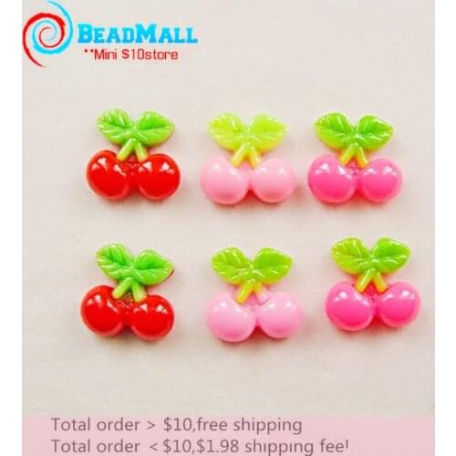 Cute Resin Cherry fruits kawaii resin flatback cabochon Accessories scrapbooking Fit Phone Embellishments 50pcs 18*18mm DIY023