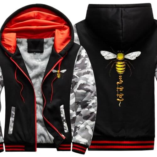 Let It Bee Print Camouflage Raglan Thicken Jackets For Mens Keep Warm Long Sleeve Hip Hop Leisure Tops Hipster sudadera hombre