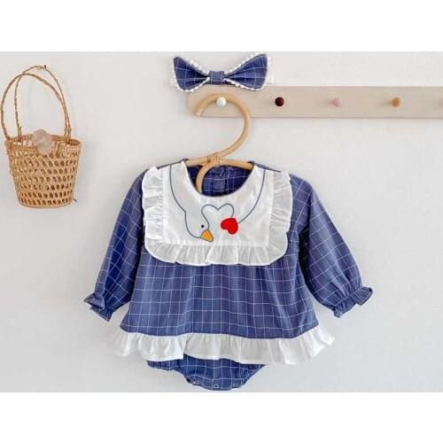 Baby Girl Autumn Clothing Newborn Baby Girl Bodysuit Dress Clothes Long Sleeve Jumpsuits Lattice Swan Print Infant Clothes