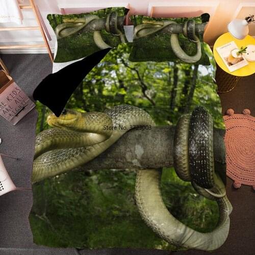 New Green Snake Bedding Set 3D Animal Adult Bedroom Decoration Single Double King Queen Size Down Bedcover Pillowcase