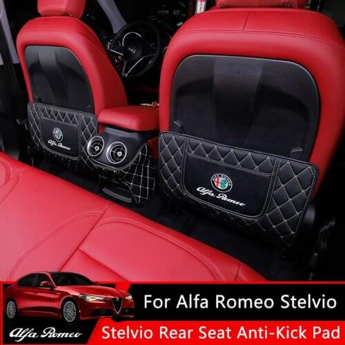 TAJIAN Leather Car Rear Seat Anti-Kick Pad Rear Seats Cover Back Armrest Protection Mats Accessories For Alfa Romeo Stelvio