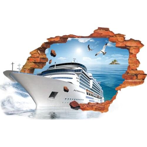 New 3D Ocean Cruise Ship Wall Stickers For Kids Rooms Boys Wall Brick Pattern Poster Home Decor Living Room Wall Art Mural Decal
