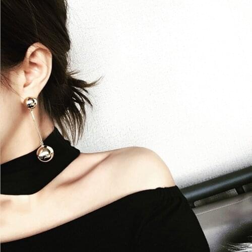 2017 new simple fashion personality wild size smooth mirror metal ball earrings