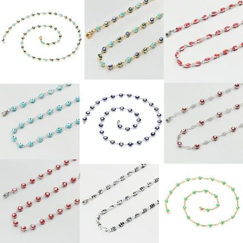 Vintage Natural Enamel Stone Beads Stainless Steel Necklace Bohemian Handmade Choker Necklaces for Women Gifts Jewelry collar