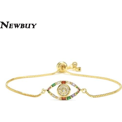 NEWBUY Hot Gold Chain Bracelet Unique Design Rainbow CZ Stone Evil Eye Charm Bracelets For Women Girl Wedding Jewelry