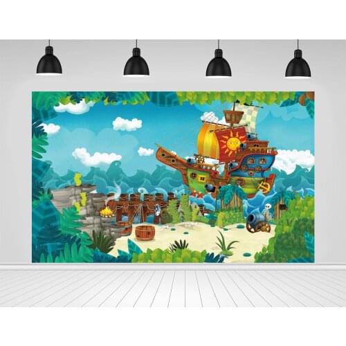 Scopiso Cartoon Tropical Pirate Ship Backdrop Photography Background Baby Shower Birthday Wedding Party Decor Photo Studio Props