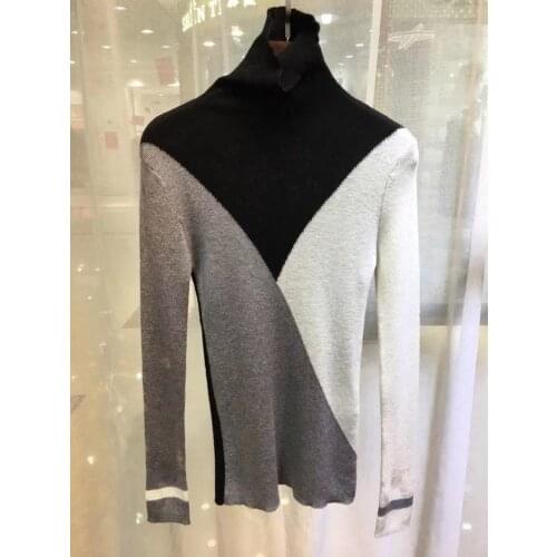 Fashion Women Sweater Autumn Winter Turtleneck Long Sleeve Sweater Slim Knit Pullover Patchwork Color Jumpers
