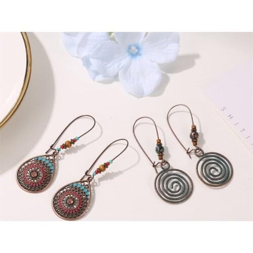 Vintage Retro Bronze Drop Earrings For Women 2019 Bohemian Ethnic Gypsy Flower Leaves Pendant Long Dangle Earring Indian Jewelry