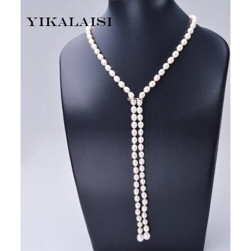 YIKALAISI 2017 New Fashion Length 110 cm white 7-8MM natural freshwater pearl jewelry long necklace For Women best gifts