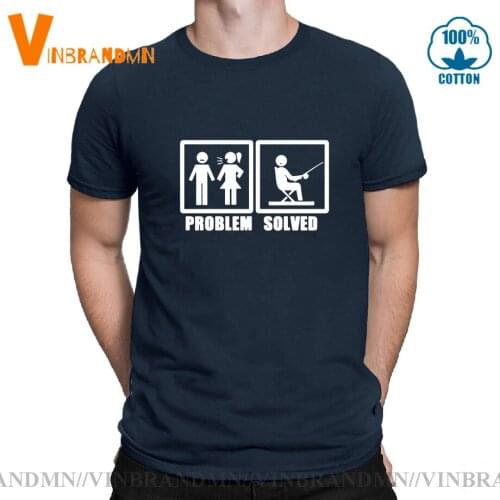 Funny Birthday Gifts Problem Solved T-shirt For Men Fishinger Fisherman Comedy Father Dad Cotton T Shirt Tshirt Summer Tops Tees