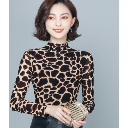 2021 Spring Summer Printed Leopard T-shirts for Women Long Sleeve Tops Slim Tees Women Casual tshirt