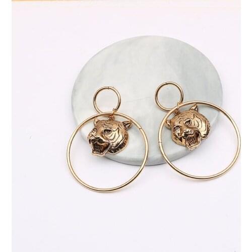 GSOLD Trendy Exaggerated Metal Tiger Head Earrings Geometric Large Circle Alloy Dangle Drop Earring Women Punk Jewelry 202104