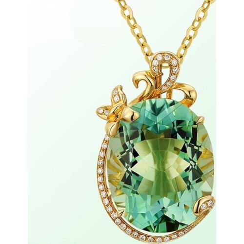 Big oval emerald gemstones diamonds Pendant necklaces for women green crystal 18k gold tone choker chain jewelry bijoux vintage