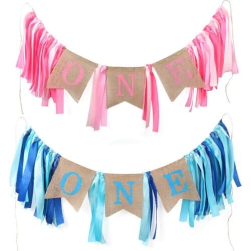 1set Tassel One Banner Girl Boy 1st Birthday High Chair Baby Shower Prince Princess birthday Party Decorations kids Supplies-S