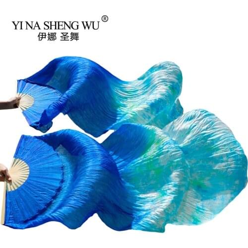 High Quality Real Silk/Imitation Silk Dance Fans 1 Pair Left+Right hand Handmade Unisex Dyed Silk Belly Dance Fans 180x90cm