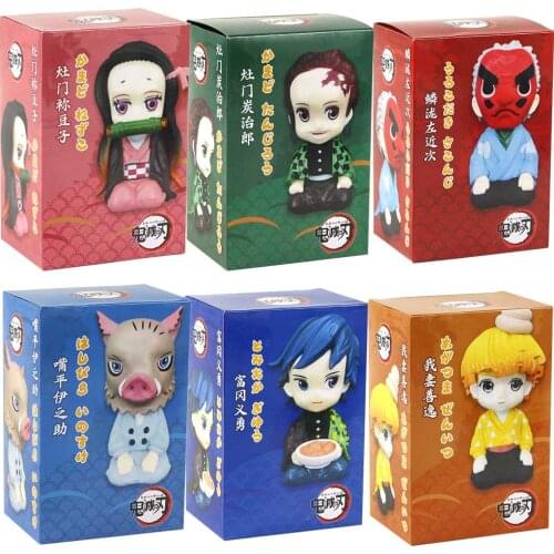 1pcs 6Styles Demon Slayer Nezuko Zenitsu Tanjirou Giyuu Inosuke Sakonji Q Ver. Action Figure Toys Kimetsu no Yaiba Figurine
