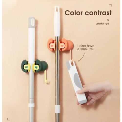 1Pcs Multifunctional Mop Clip Household Goods Storage Mop Hook Toilet Cartoon Sticker Sticky Hook Kitchen Bathroom Strong Hook