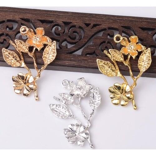 10 PCS 32x46mm Metal Alloy KC Gold Silver Plated Flowers Branches Pendant DIY Accessories For Jewelry Making