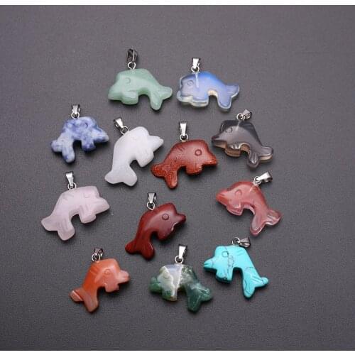 12pcs/lot 25*15mm Breciated Black Jaspers Opal Natural Stone Carved Porpoises Charms Delphinus Pendants for Jewelry Making Free