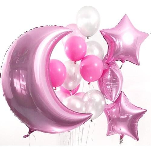 16Pcs/lot Pink Moon Star Helium Foil Balloon Bouquet Birthday Party Decoration Wedding Baby Shower Air Balls