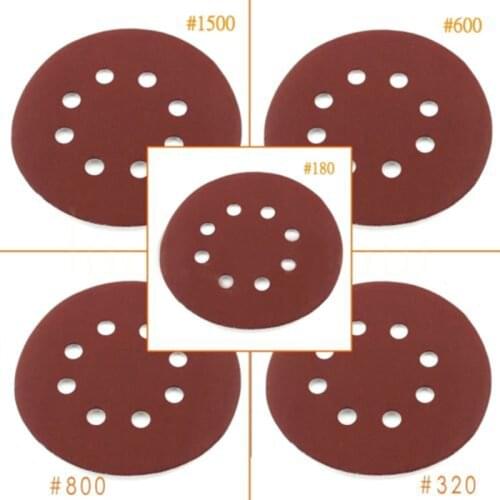 30pcs 5'' Inch Sandpaper Sanding Disc Round Alumina Sandpapers For Grinding Polishing Mixed 60/180/320/600/800/1500 Grit