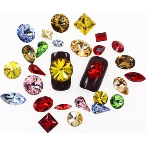 3D pointback Glass Nail art Rhinestones strass Teardrop round rivoli oval Crystals Stones for Manicure Nails Art Decorations
