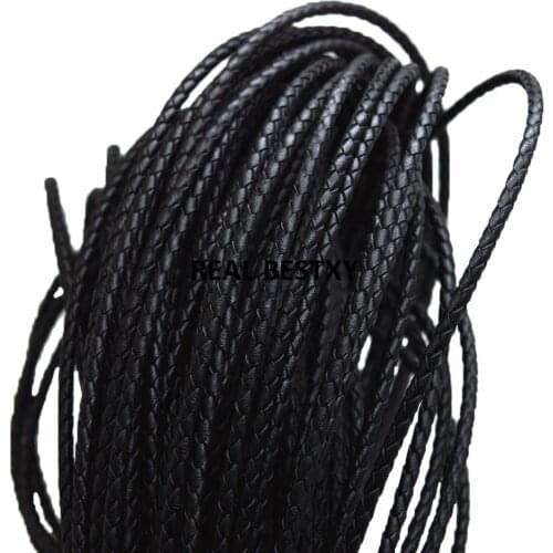 5m/lot approx 3mm black braided Genuine Cow Leather Round Thong Cord DIY Bracelet Findings Rope String For Jewelry Making real