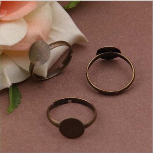 50pcs 10mm Pad Diy Antique Bronze Plated Ring Base Adjustable Ring Blanks Glue On Cabochon Rings Findings Material For Handmade