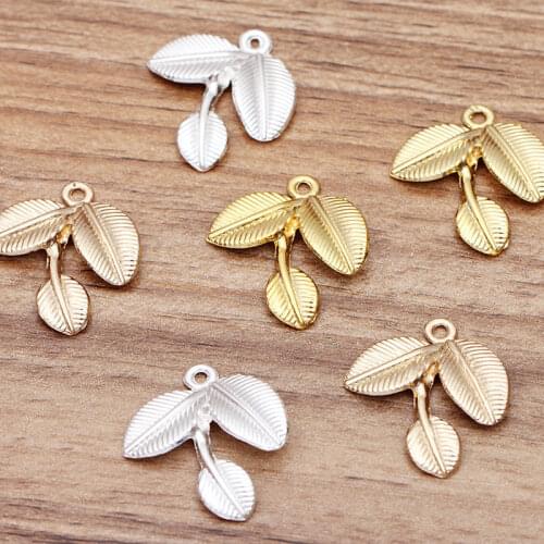 SEA MEW 50 PCS 23*26mm Fashion Metal Alloy Gold Silver color Leaves Pendant Connectors Charm For Jewelry Making