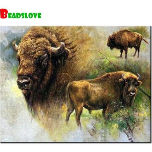 5d diy diamond painting Nature bison full square round diamond embroidery animals 2020 New arrivals gift home decoration