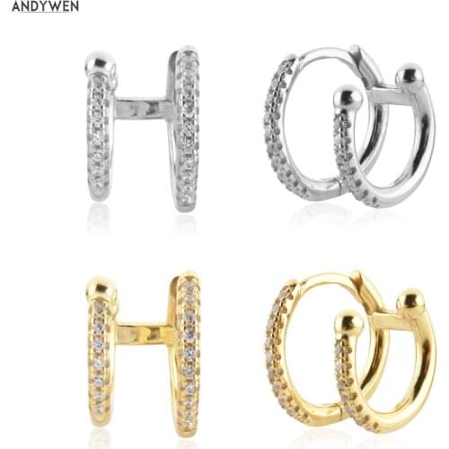 ANDYWEN New 925 Sterling Silver Gold Circle Piercing Huggies Piercing Pendientes Loops No Piercing Clips Pendientes jewelry